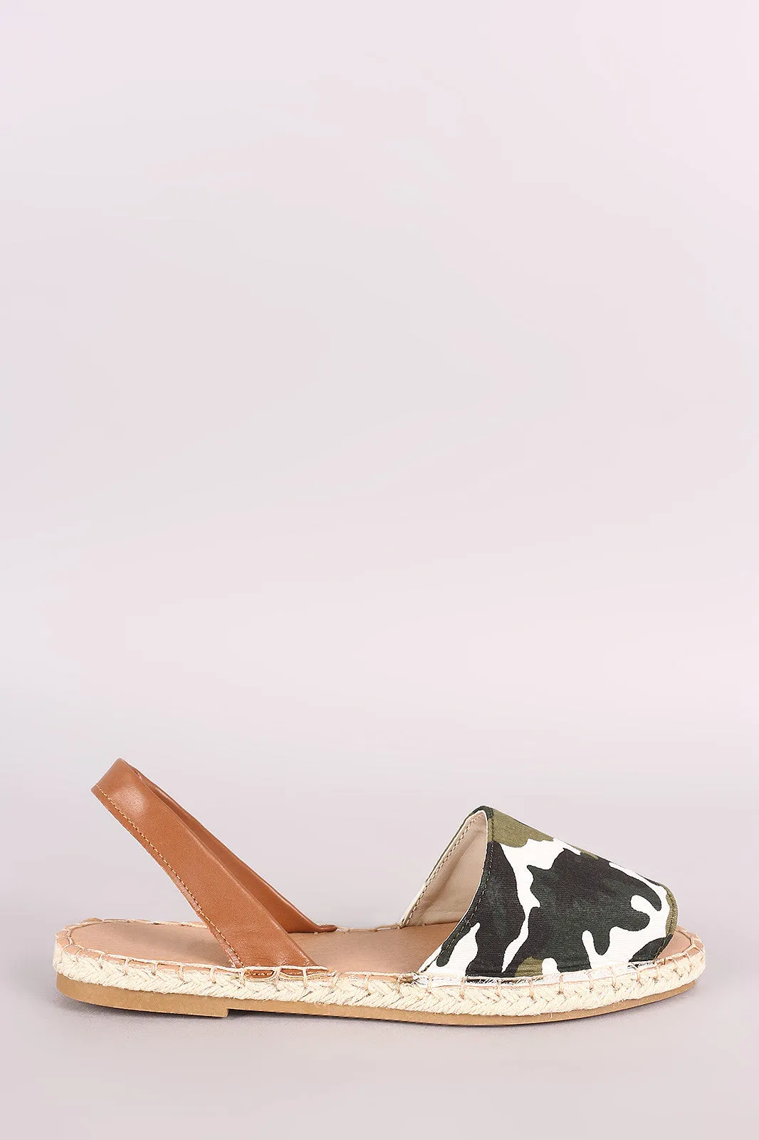 Bamboo Camouflage Espadrille Slingback Flat Sandal