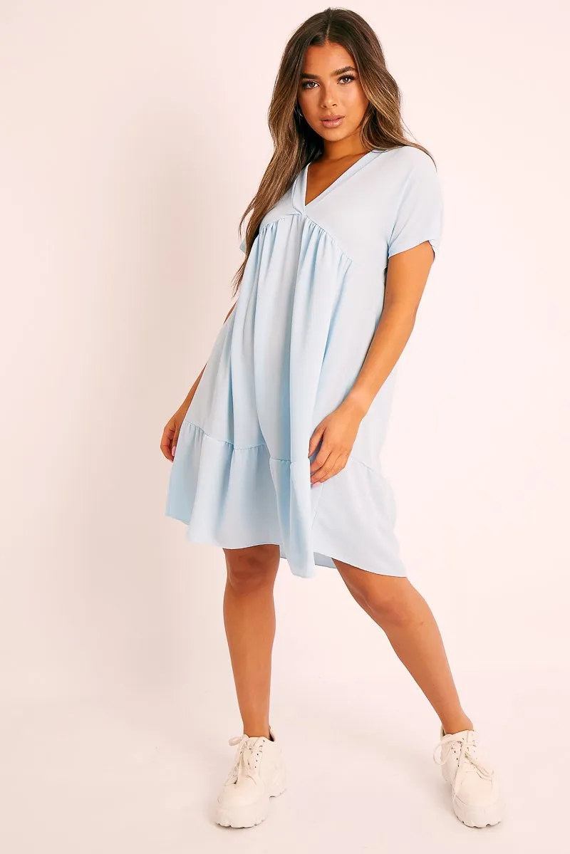 Blue Plunge Smock Dress - Cambriella