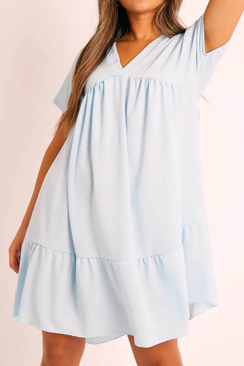 Blue Plunge Smock Dress - Cambriella