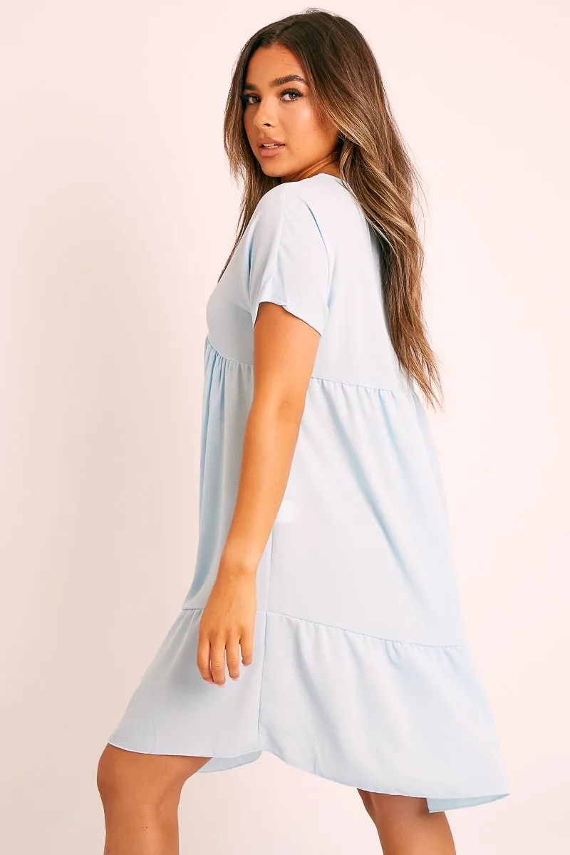 Blue Plunge Smock Dress - Cambriella