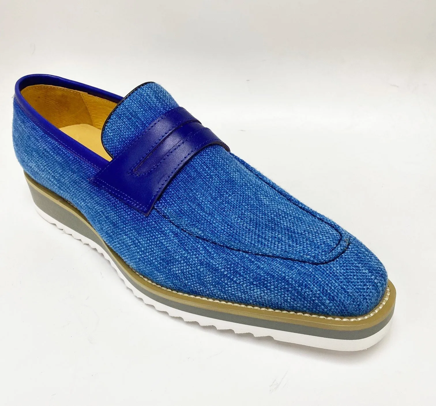 Canvas & Calfskin Slip-On Penny Loafer Blue