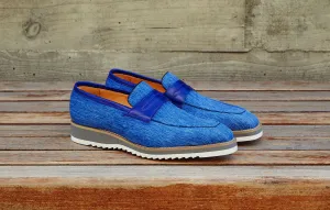 Canvas & Calfskin Slip-On Penny Loafer Blue