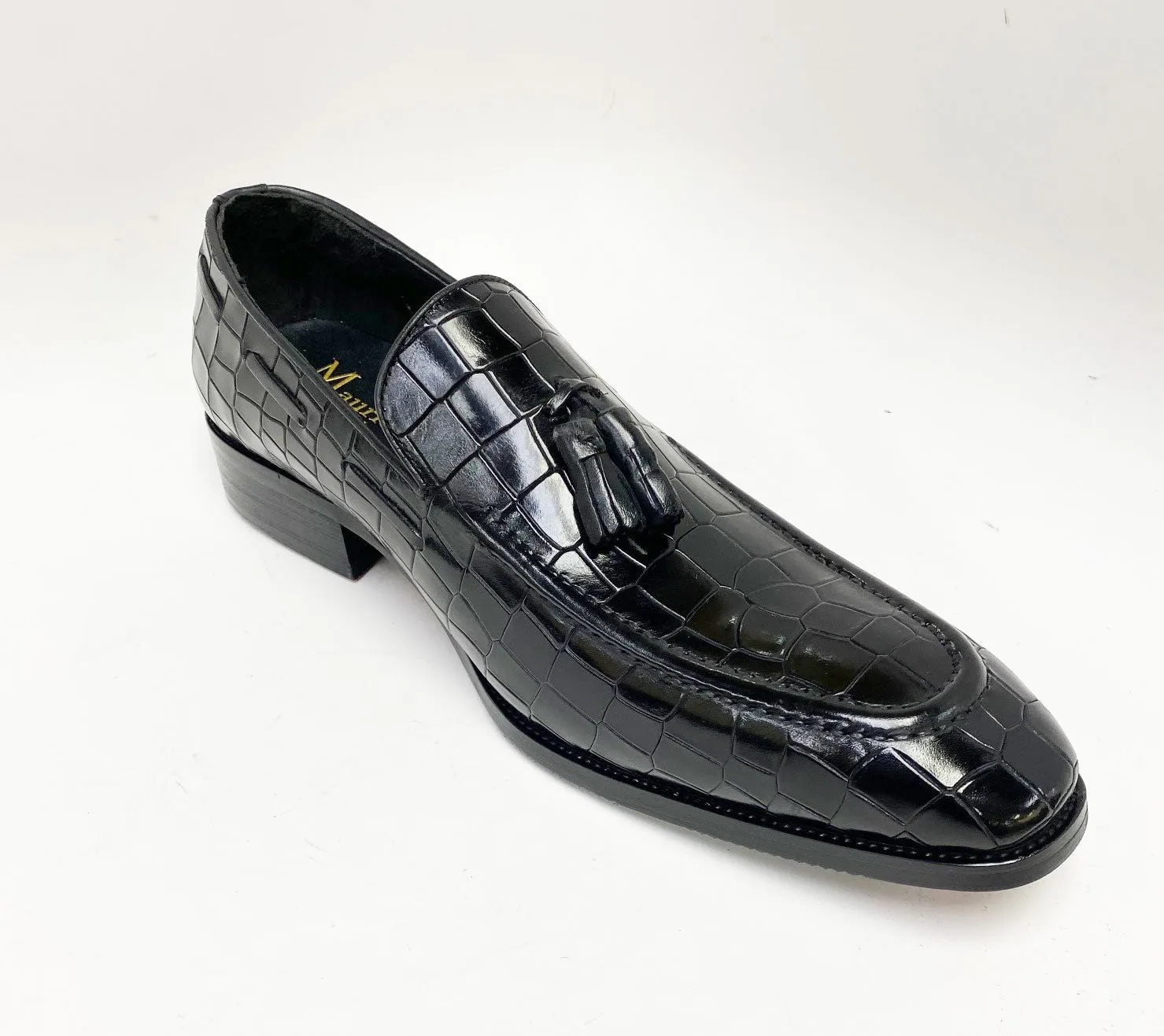 Crocodile Embossed Calfskin Slip-On Loafer Black