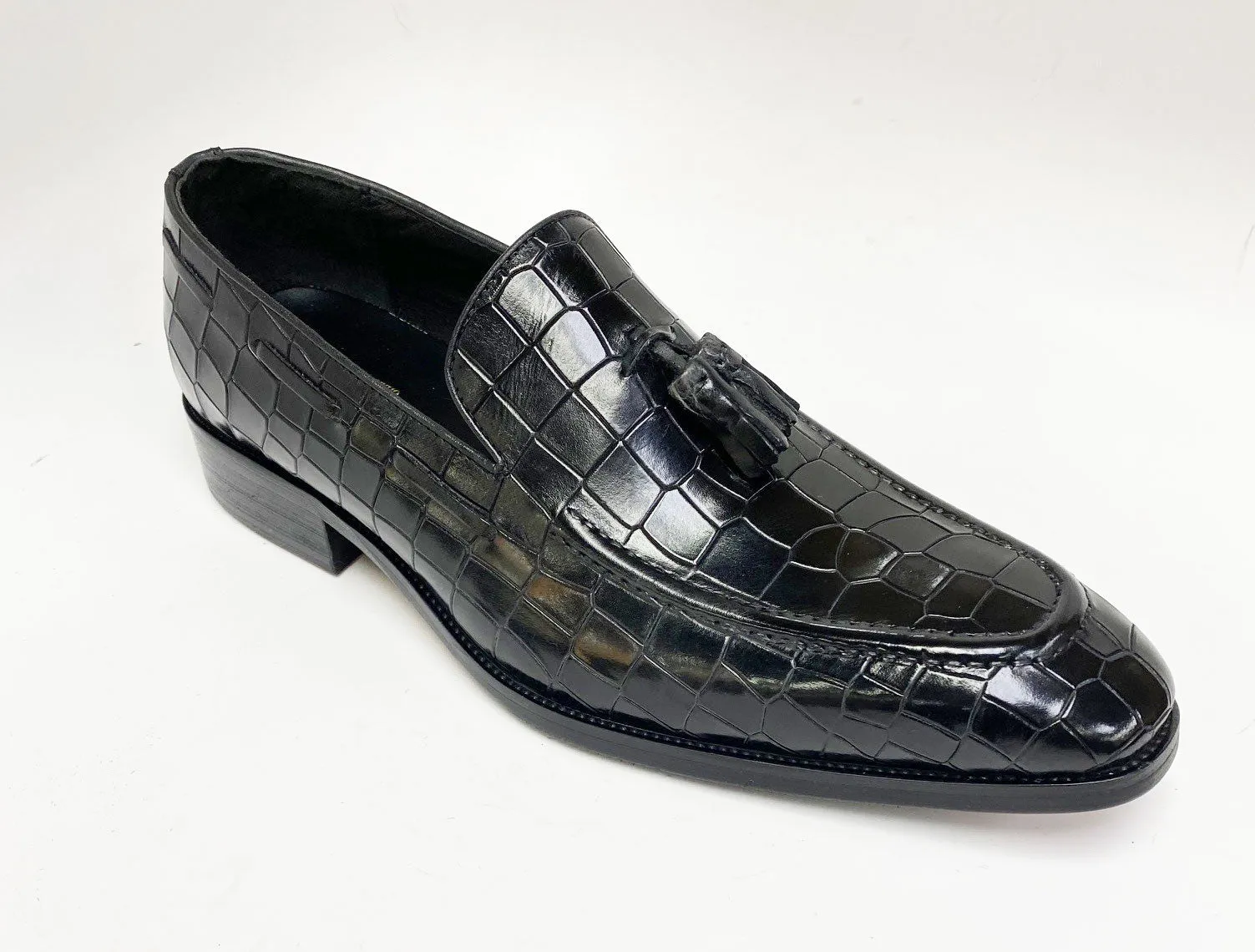 Crocodile Embossed Calfskin Slip-On Loafer Black