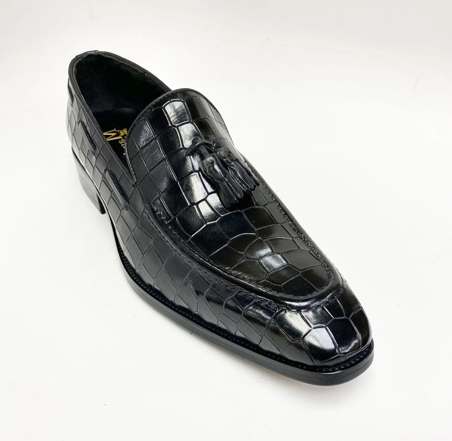 Crocodile Embossed Calfskin Slip-On Loafer Black