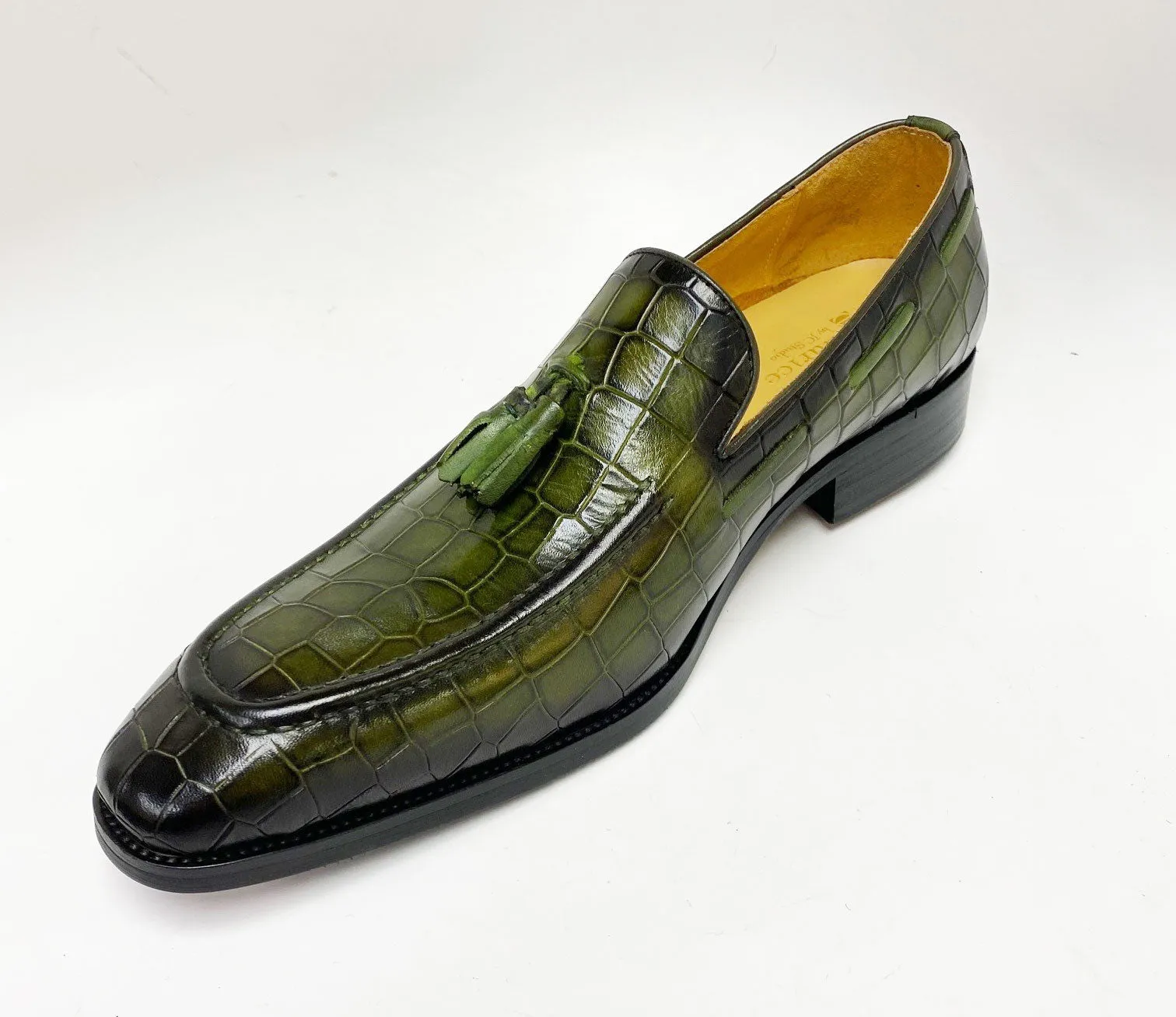 Crocodile Embossed Calfskin Slip-On Loafer Olive