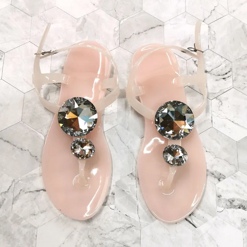 Crystal Stones Design Summer Comfortable Jelly Sandals Larger Sizes