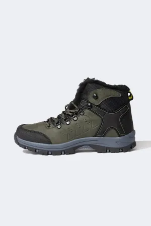 Defacto Boy's Khaki Serrated Sole Faux Leather Trekking Boots