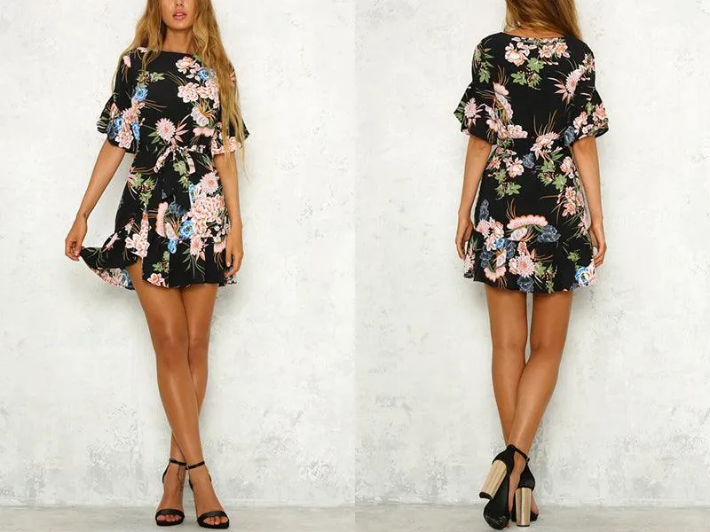 FLORAL RUFFLE MINI DRESS