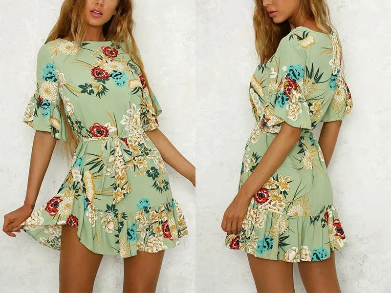 FLORAL RUFFLE MINI DRESS