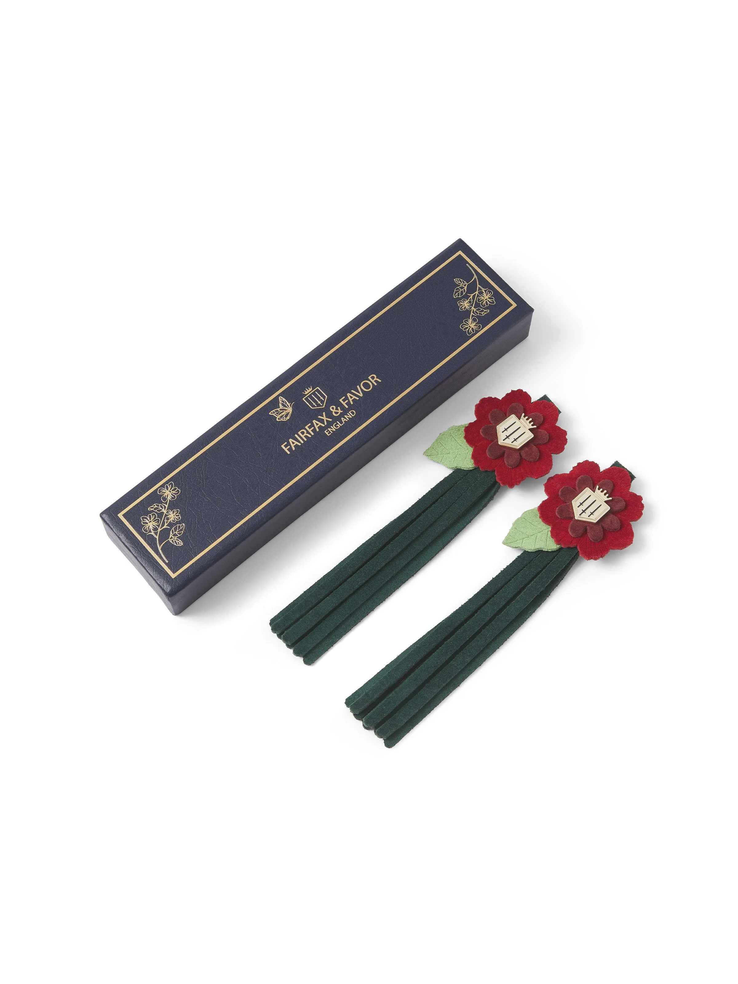 Flower Tassels - Forest Green & Red Suede