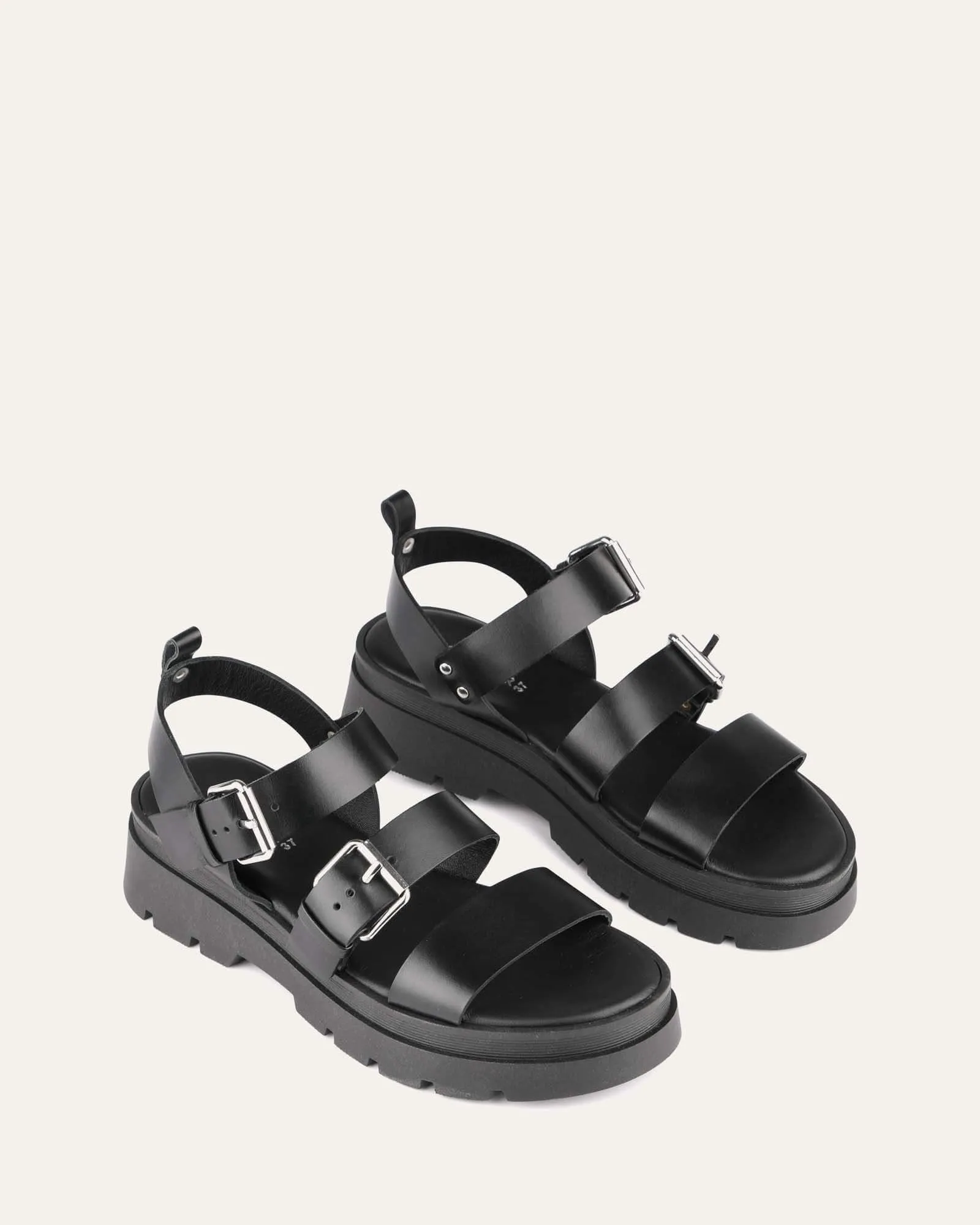 GIA FLAT SANDALS BLACK LEATHER