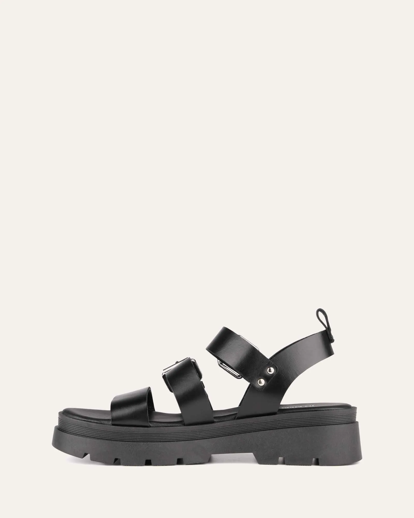 GIA FLAT SANDALS BLACK LEATHER