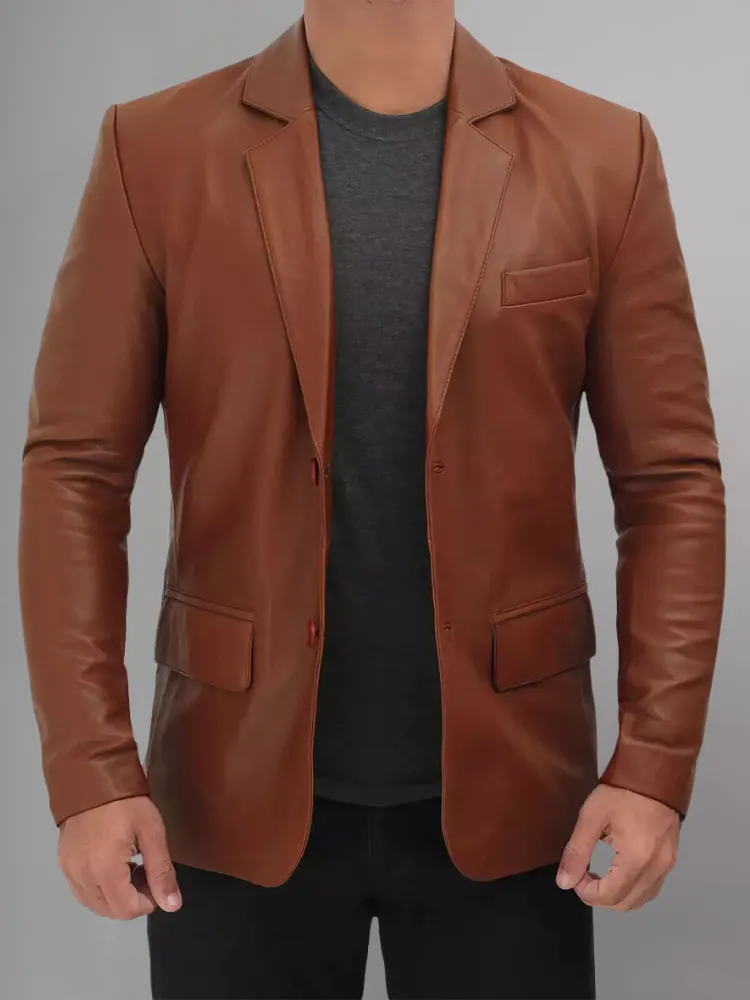 Glendale 2 Buttons Mens Brown Leather Blazer