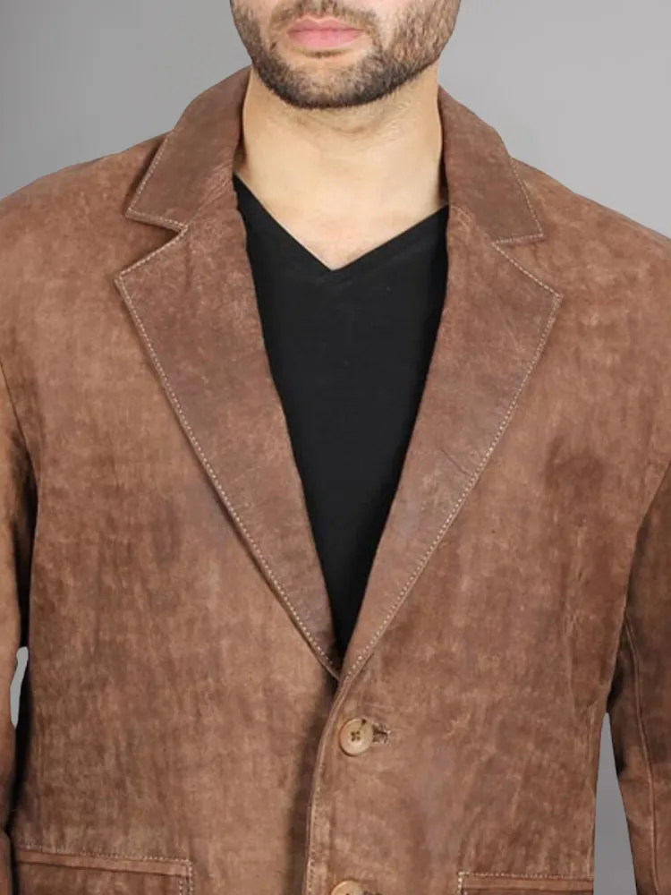 Glendale 2 Buttons Mens Brown Leather Blazer