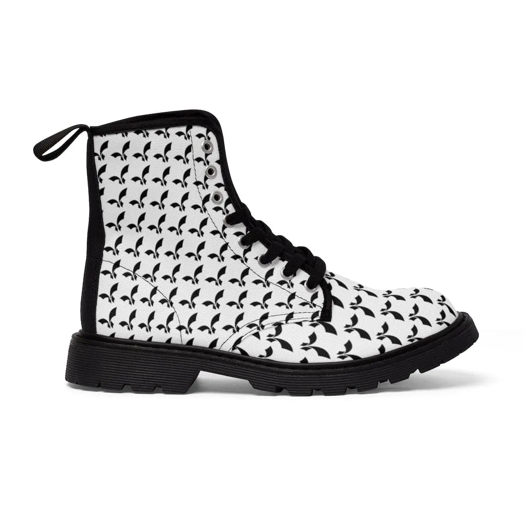 Lace-Up All Over Print Black & White Fikafuntimes Combat Boots