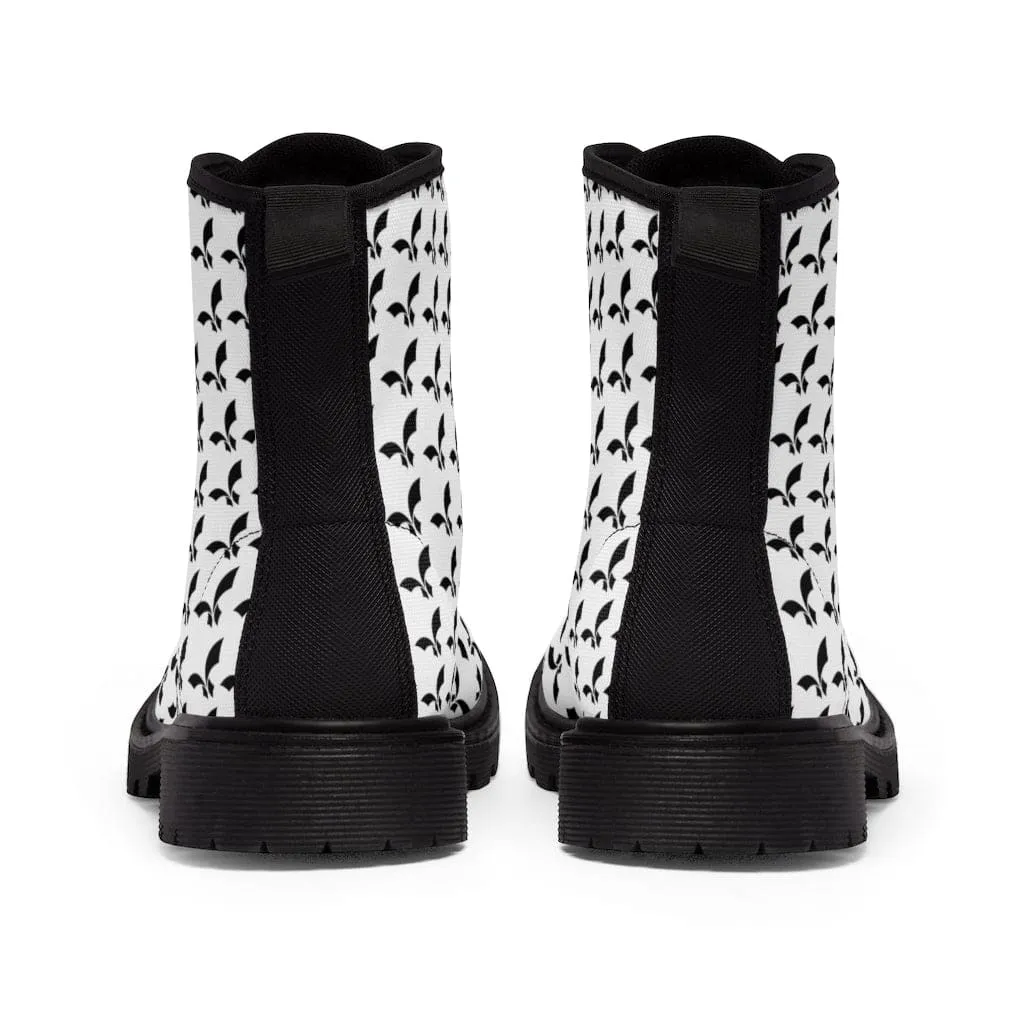 Lace-Up All Over Print Black & White Fikafuntimes Combat Boots