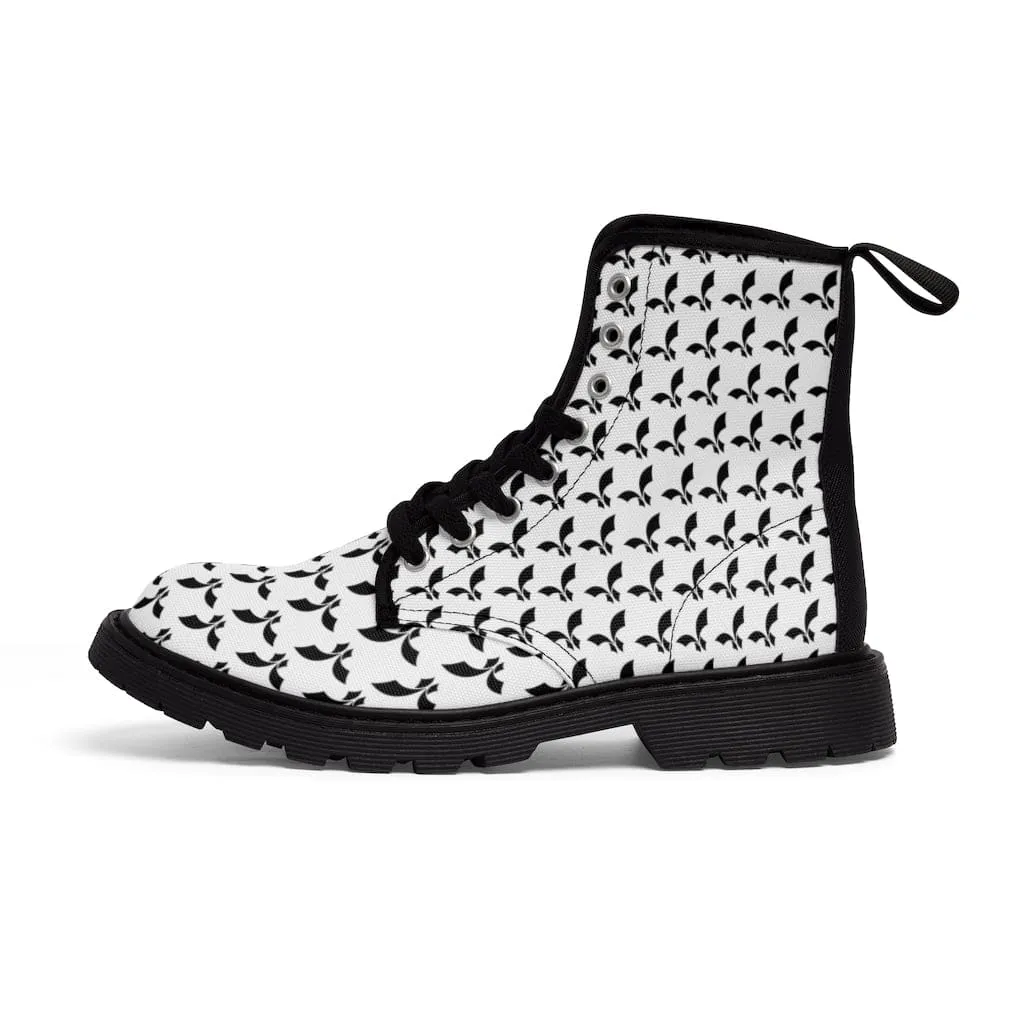 Lace-Up All Over Print Black & White Fikafuntimes Combat Boots