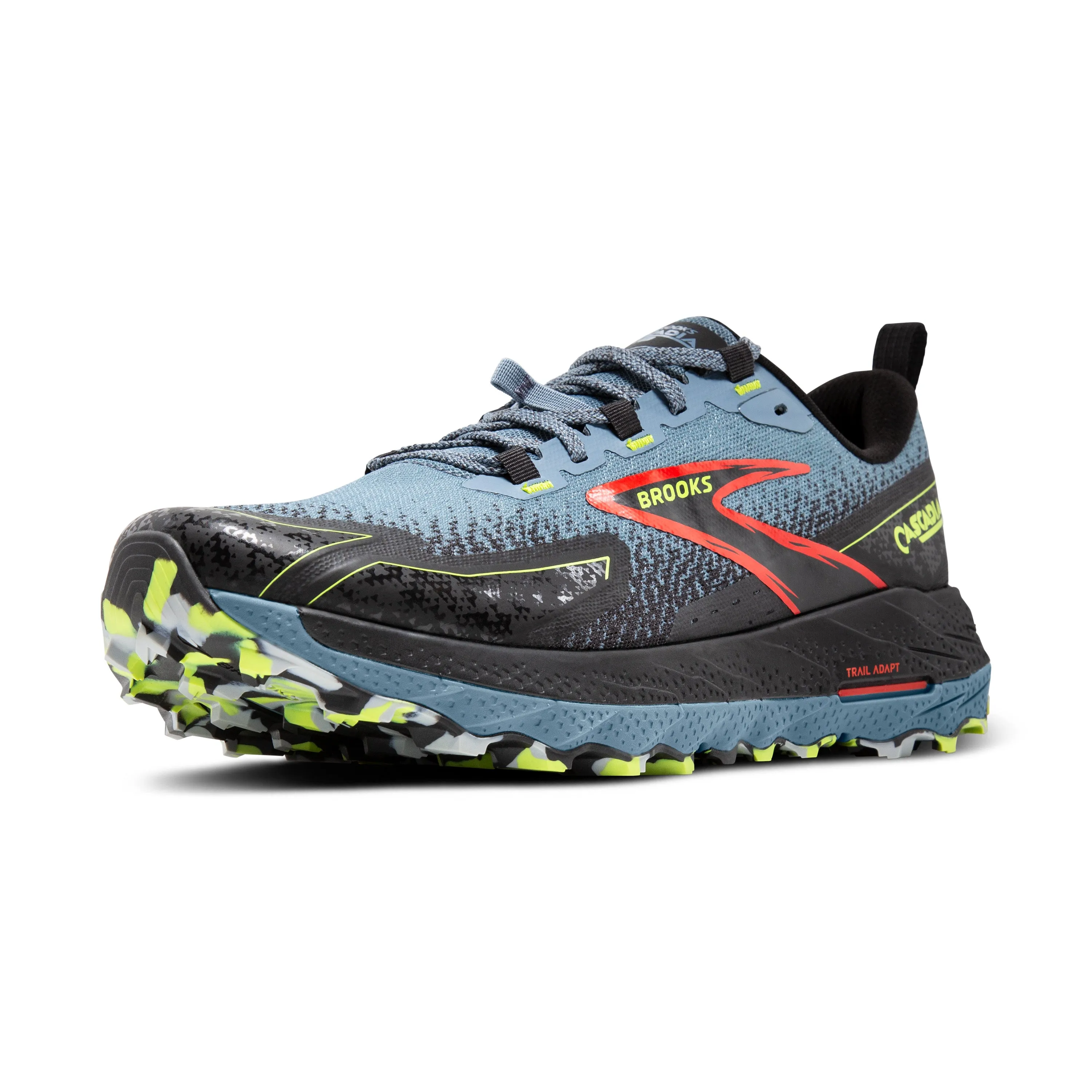 Men's Brooks Cascadia 18 Color: Citadel/Ebony/Lime (WIDE WIDTH)