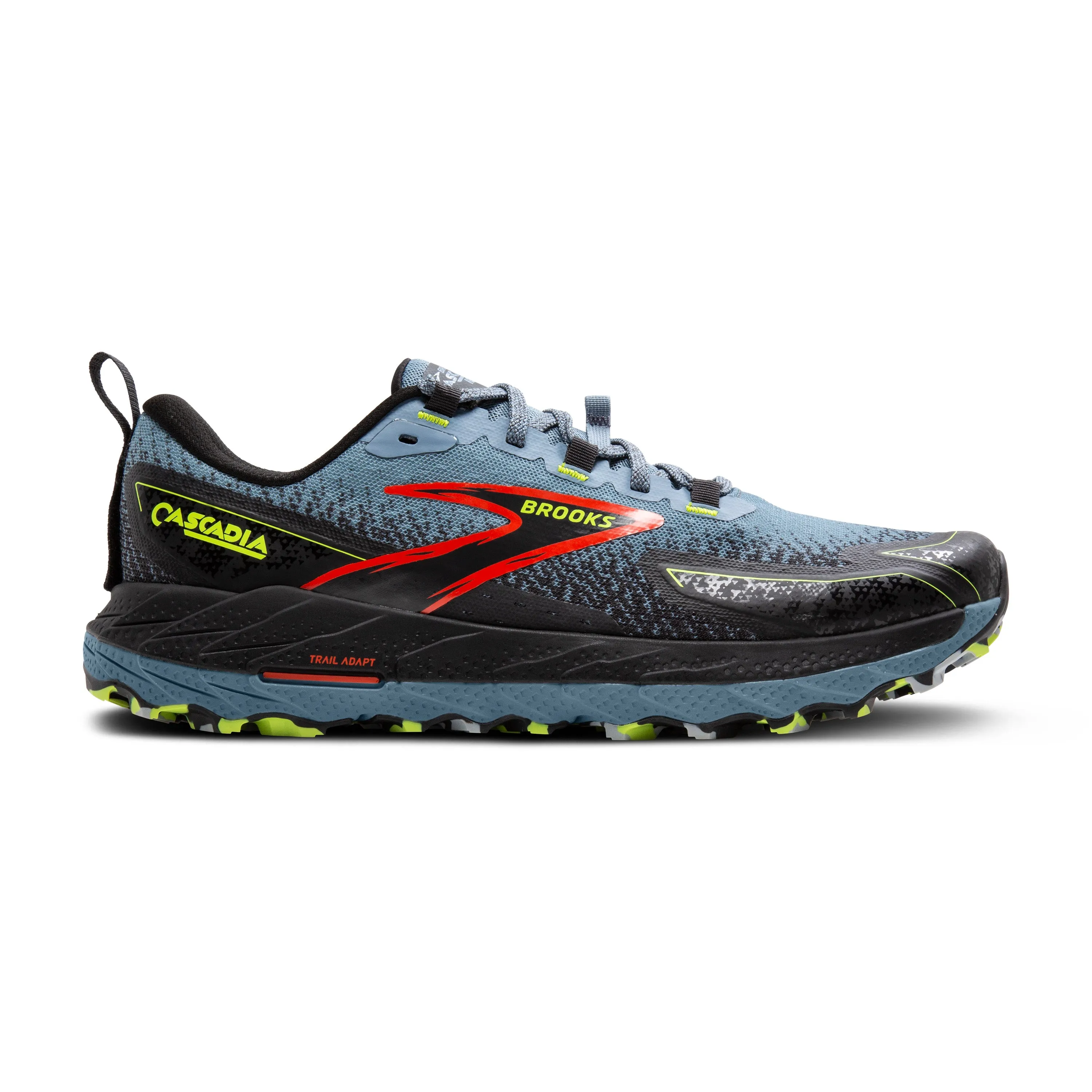 Men's Brooks Cascadia 18 Color: Citadel/Ebony/Lime (WIDE WIDTH)