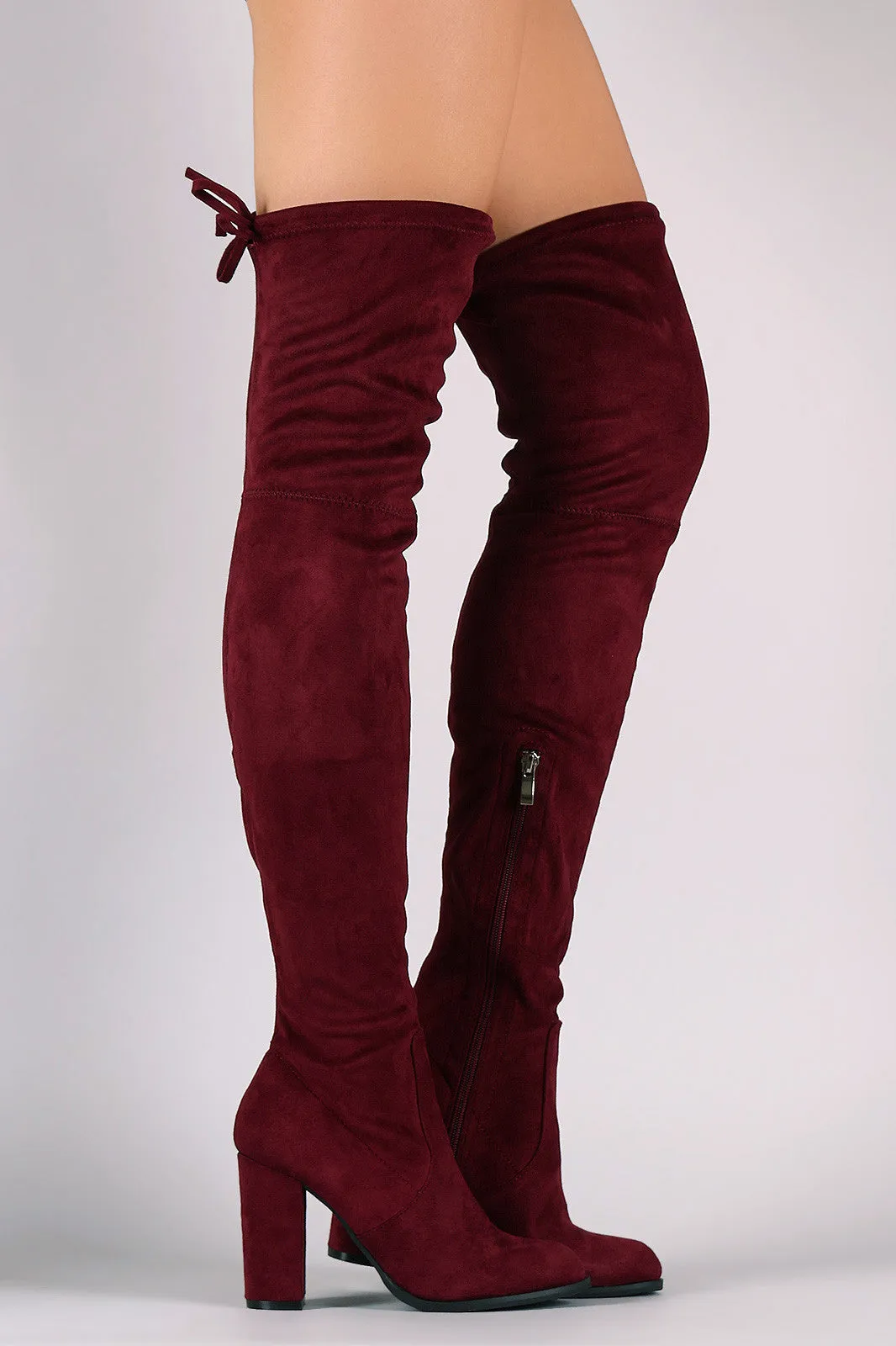 Over-The-Knee Suede Almond Toe Self-Tie Back Boots