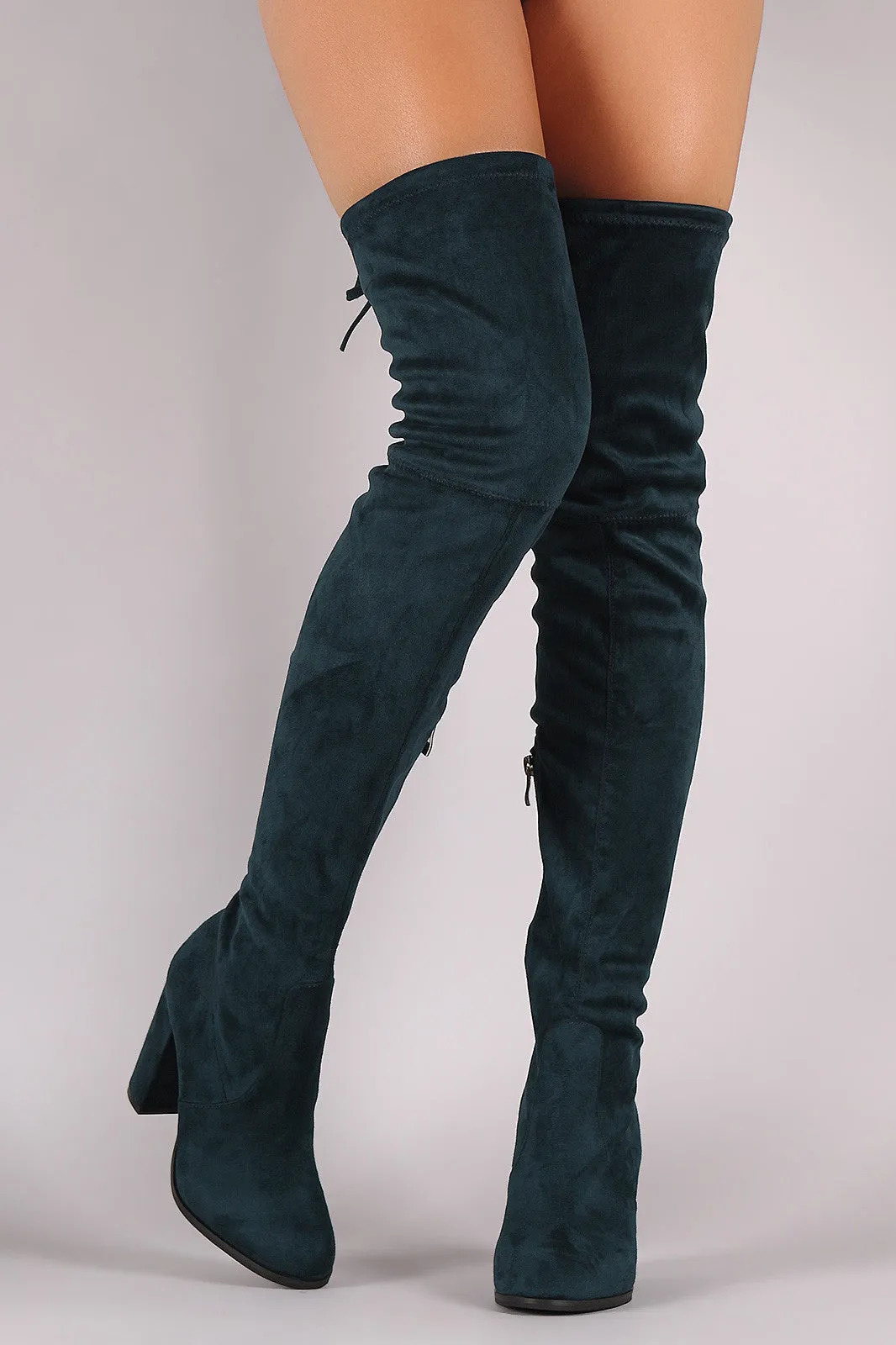 Over-The-Knee Suede Almond Toe Self-Tie Back Boots