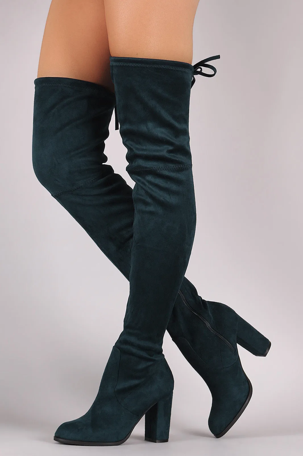 Over-The-Knee Suede Almond Toe Self-Tie Back Boots