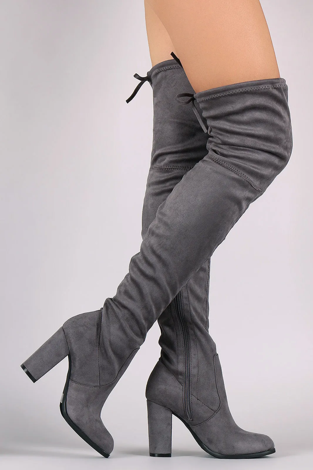 Over-The-Knee Suede Almond Toe Self-Tie Back Boots