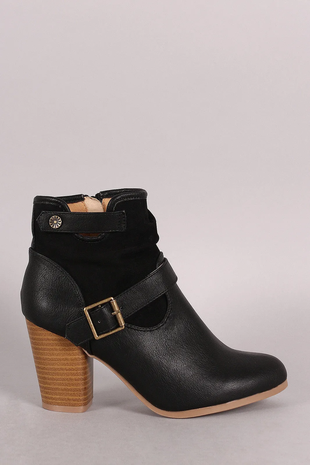 Qupid Slouchy Buckled Chunky Heeled Ankle Boots