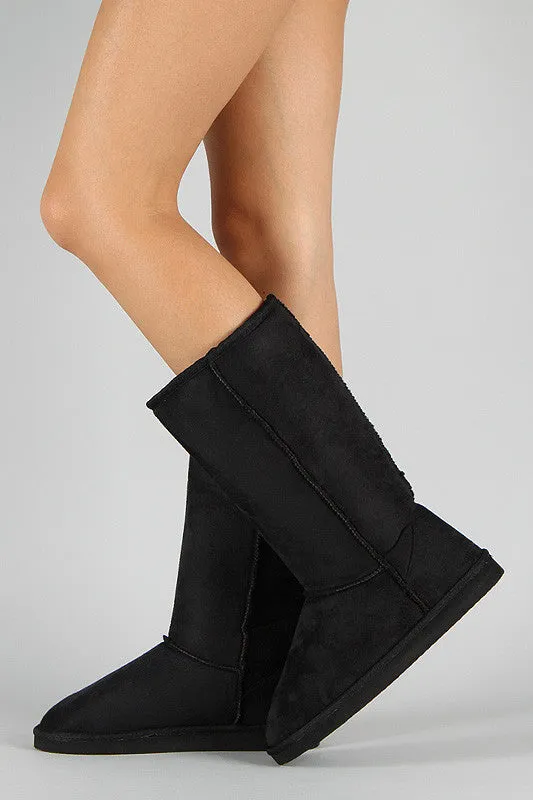 Round Toe Mid Calf Flat Boot