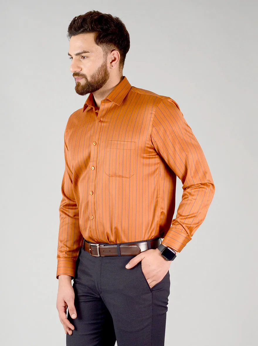 Rust Striped Regular Fit Formal Shirt | Greenfibre