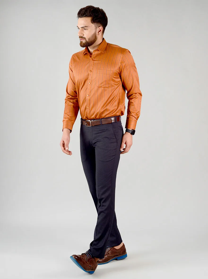 Rust Striped Regular Fit Formal Shirt | Greenfibre