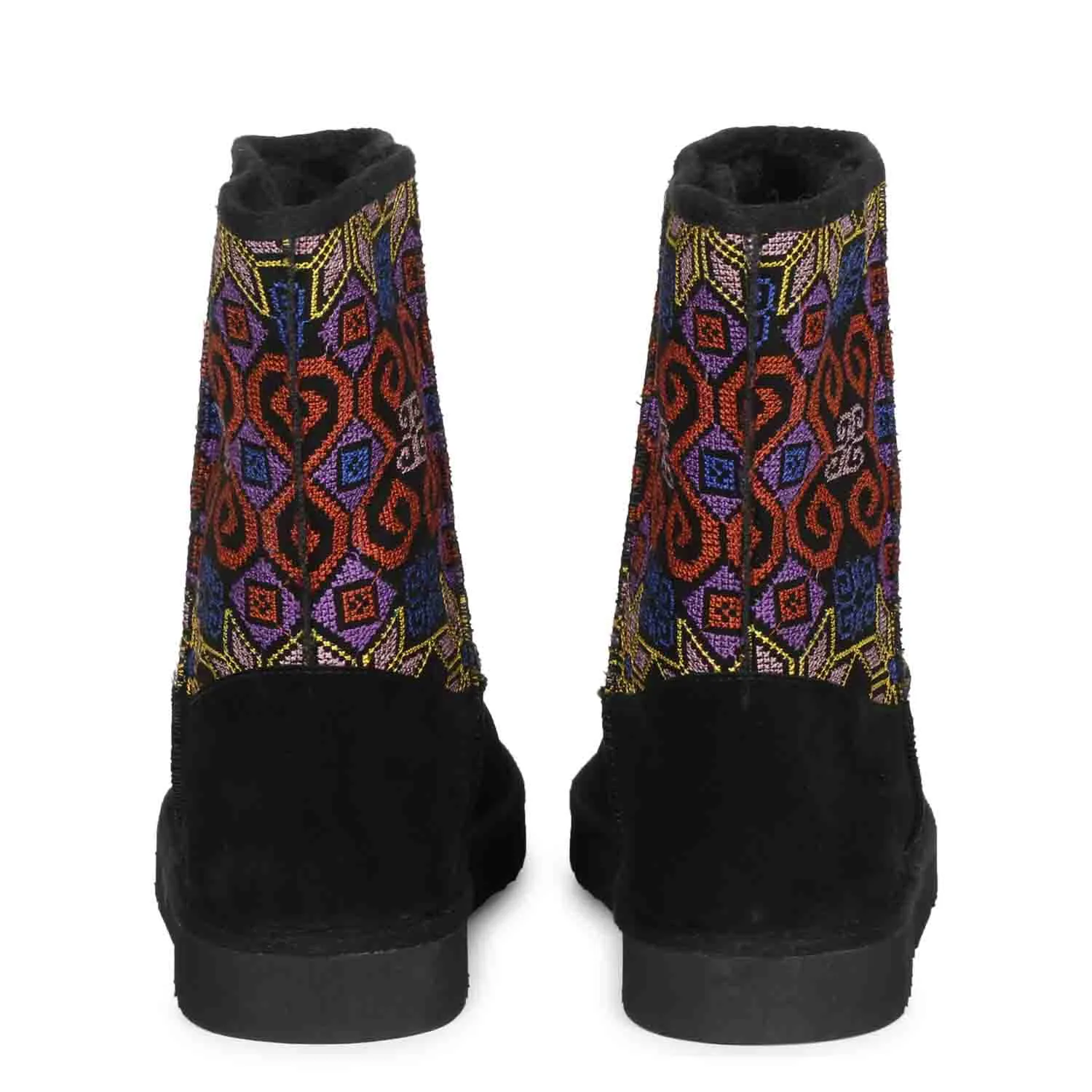 Saint Elaine Multi Embroidered Black Suede Snug Boots