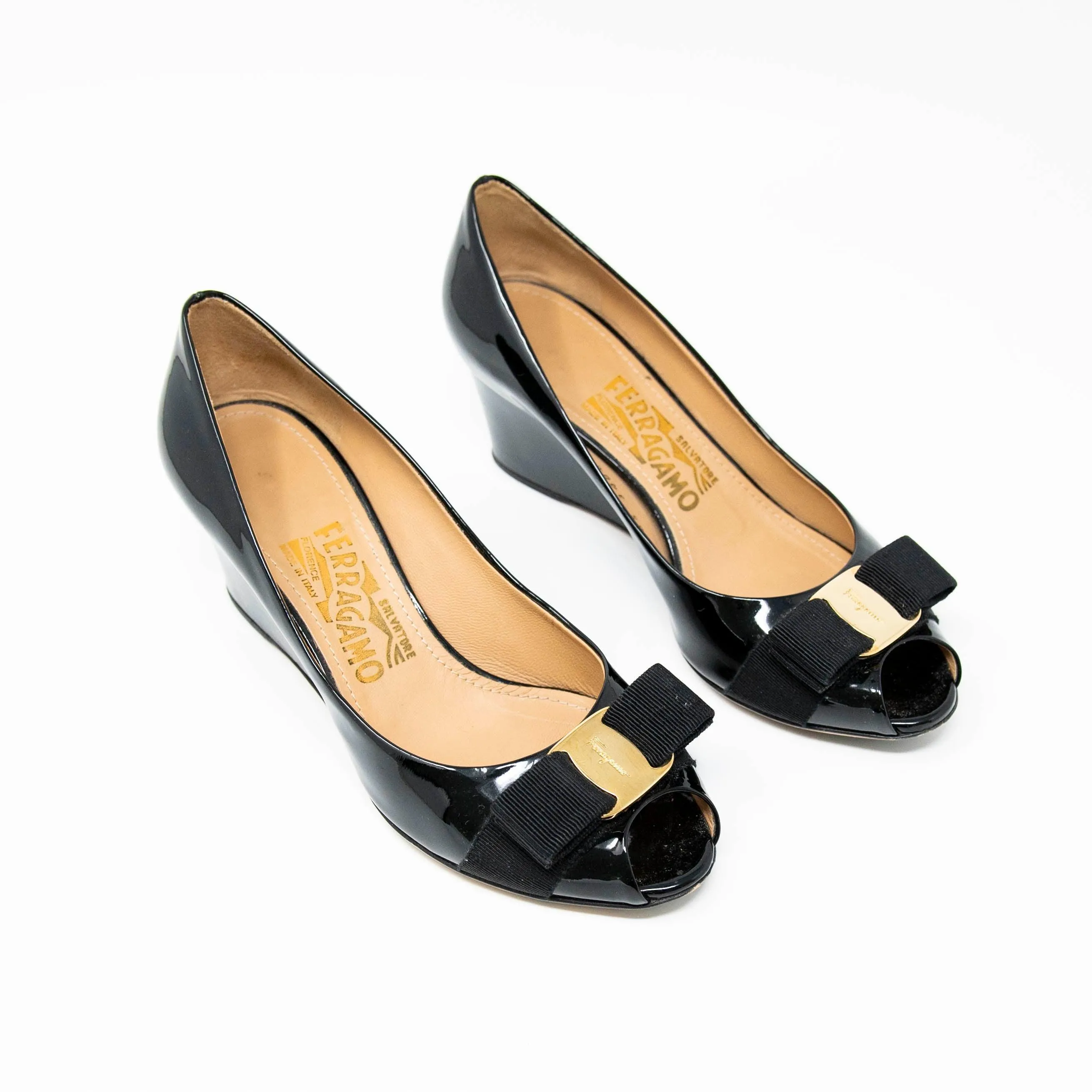 Salvatore Ferragamo Black Sissi Wedges 6