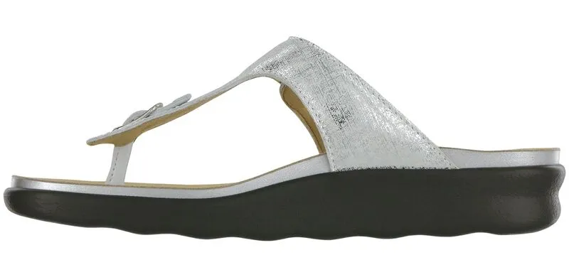 SAS Women's Sanibel T-Strap Slide Sandal SHINY SILVER