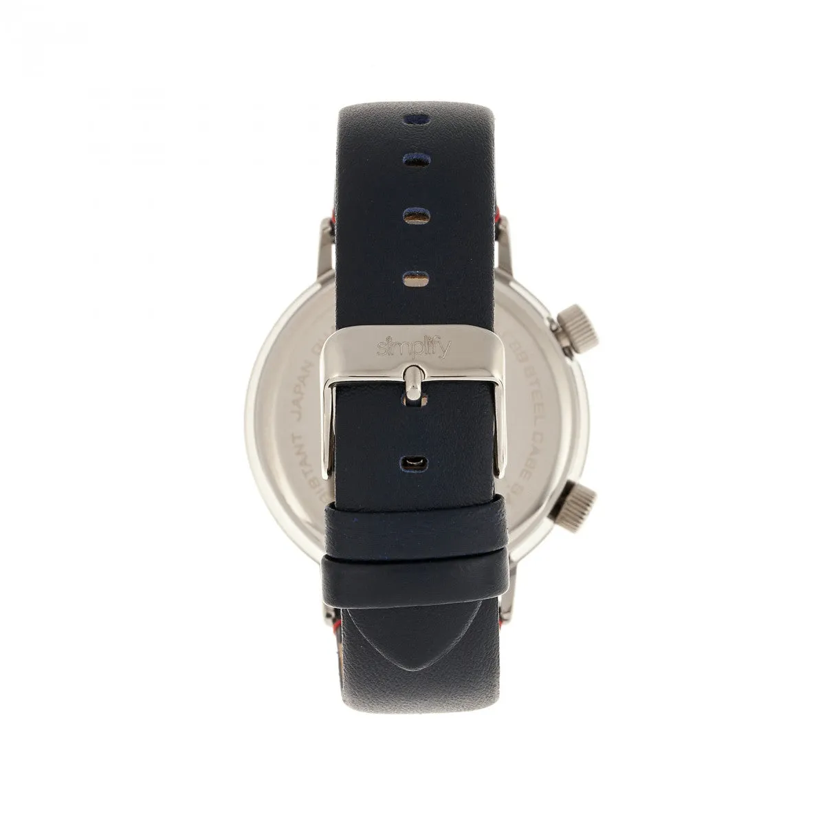 Simplify The 3300 Leather-Band Watch - Navy/White