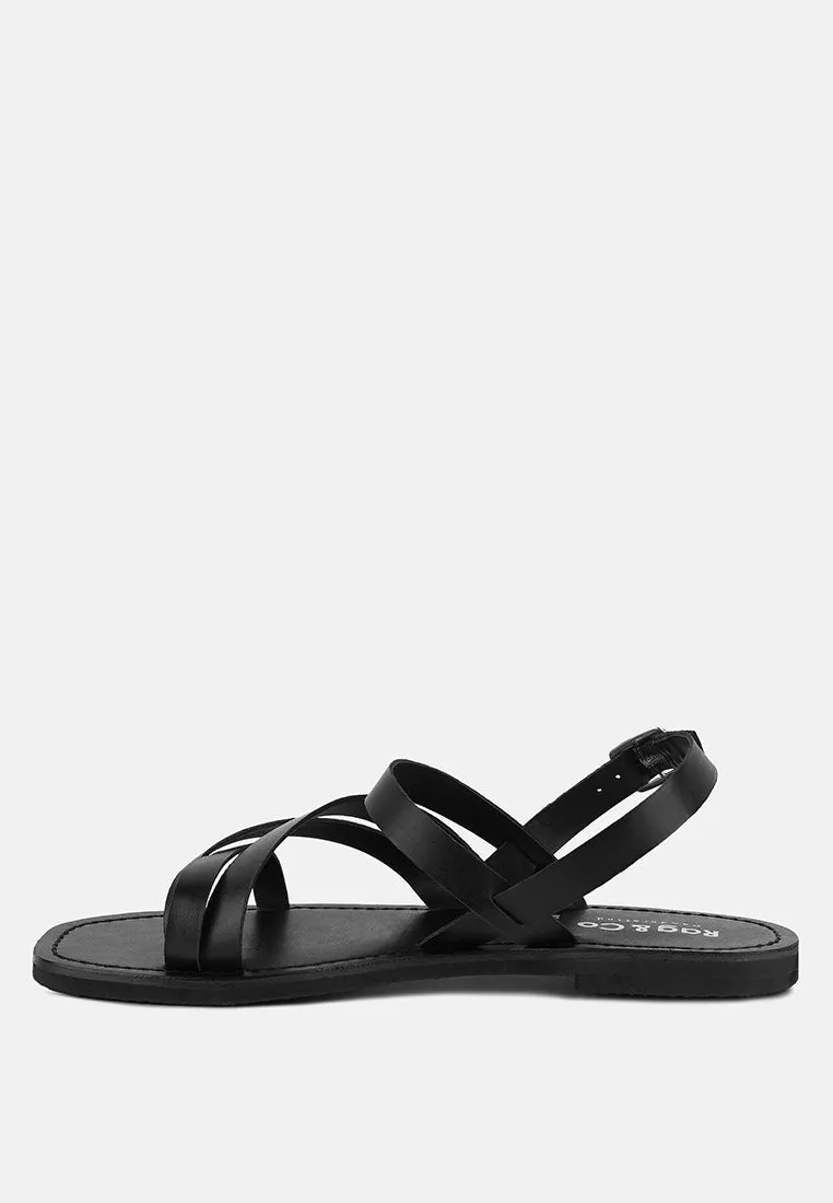 SLOANA Black Strappy Flat Sandals