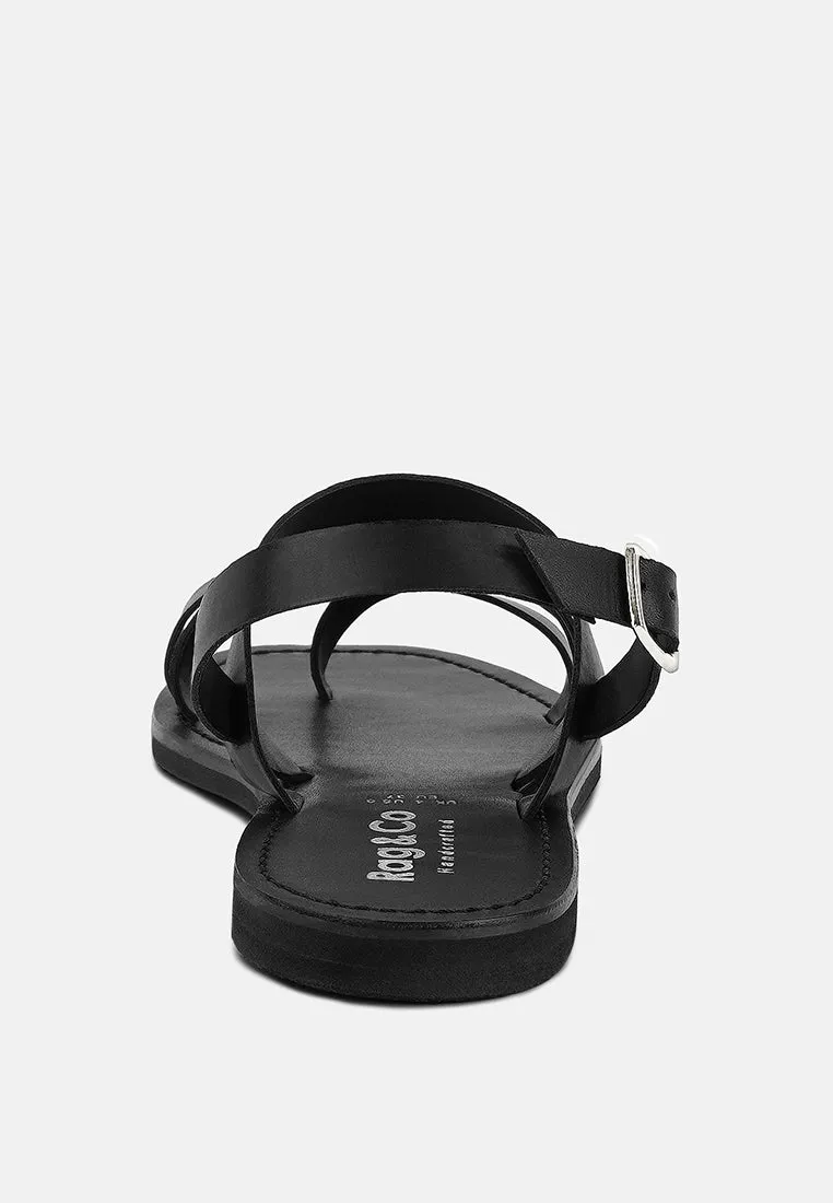 SLOANA Black Strappy Flat Sandals