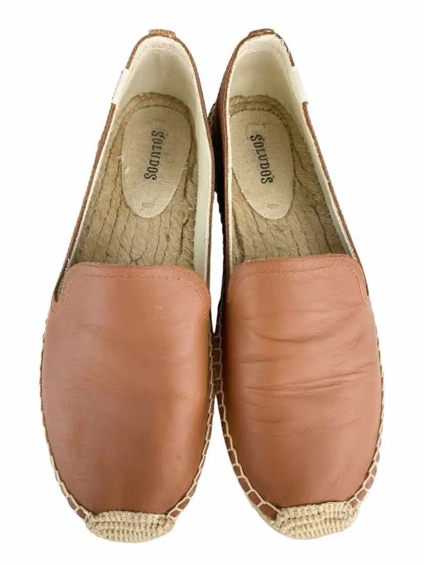 Soluldos Women's Seville Leather Espadrille Flats Cognac Size 9