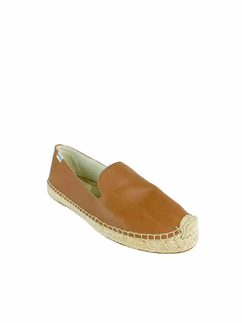 Soluldos Women's Seville Leather Espadrille Flats Cognac Size 9