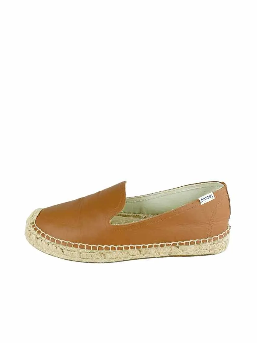 Soluldos Women's Seville Leather Espadrille Flats Cognac Size 9