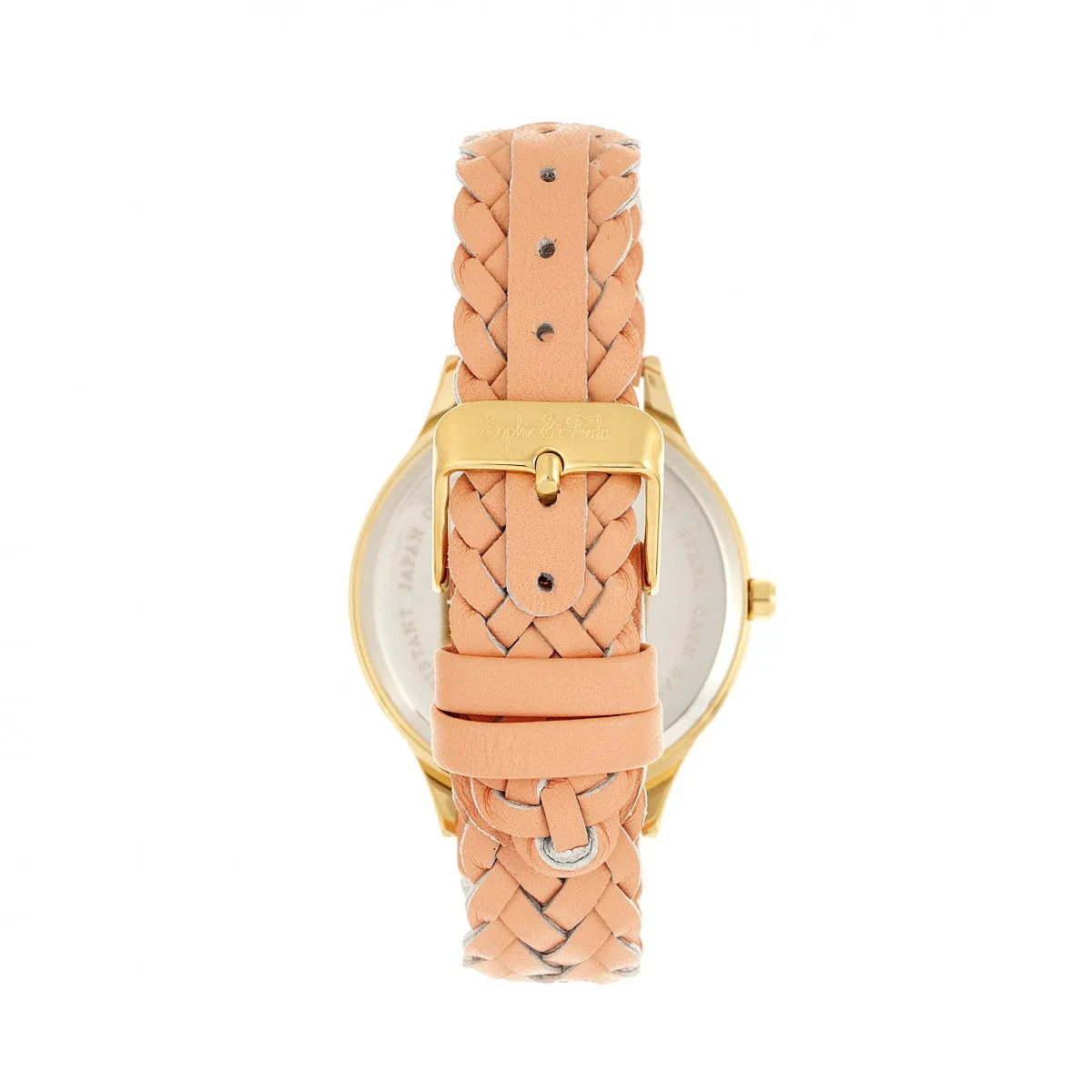 Sophie & Freda Tucson Leather-Band Watch w/Swarovski Crystals - Gold/Coral