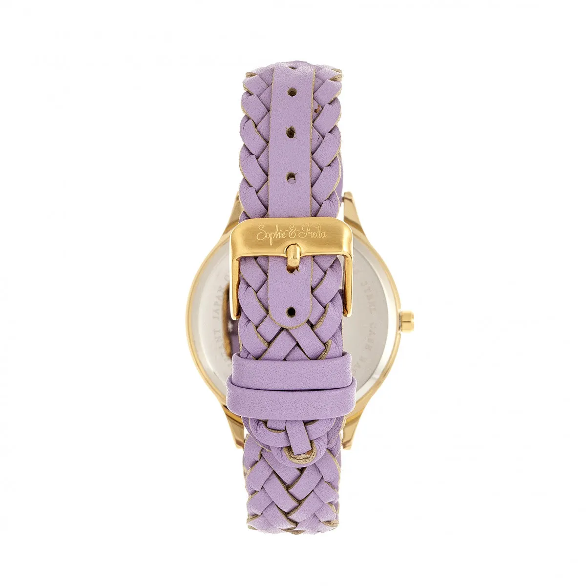 Sophie & Freda Tucson Leather-Band Watch w/Swarovski Crystals - Gold/Lavender