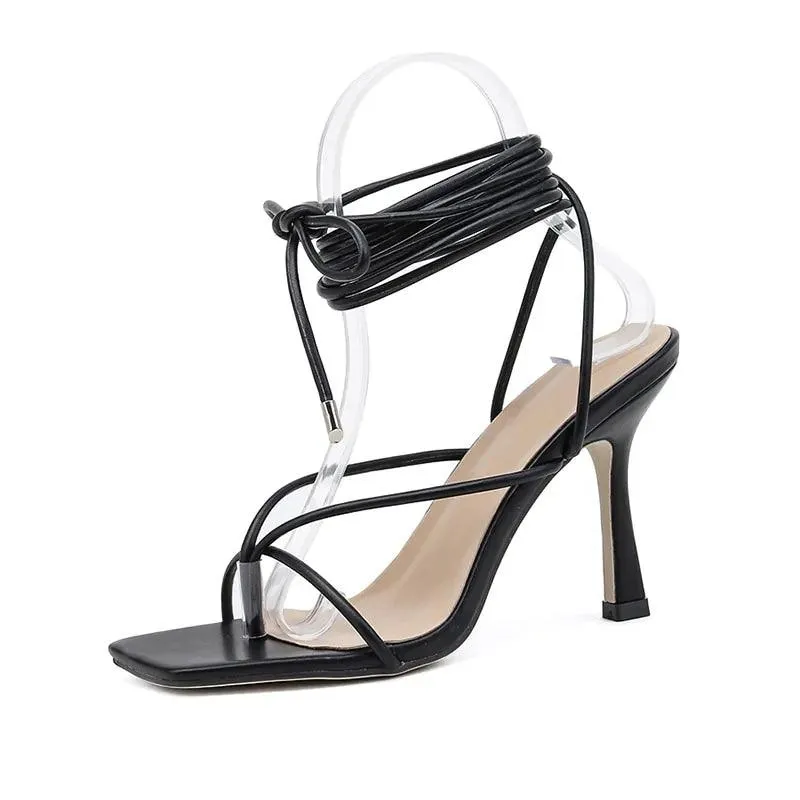 Sultana - Vintage Square Toe High Heel Cross Strap Sandals for Women