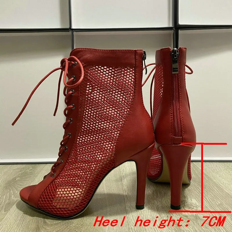 Trendy Ballroom Mesh Dance Heel Boots