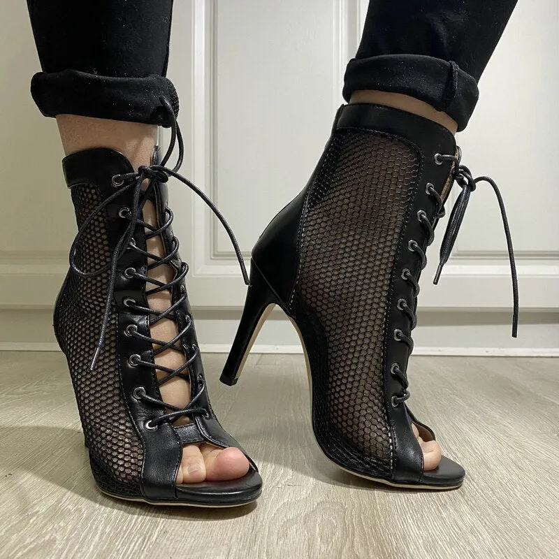 Trendy Ballroom Mesh Dance Heel Boots