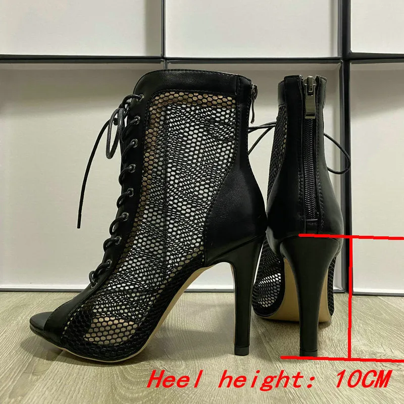 Trendy Ballroom Mesh Dance Heel Boots