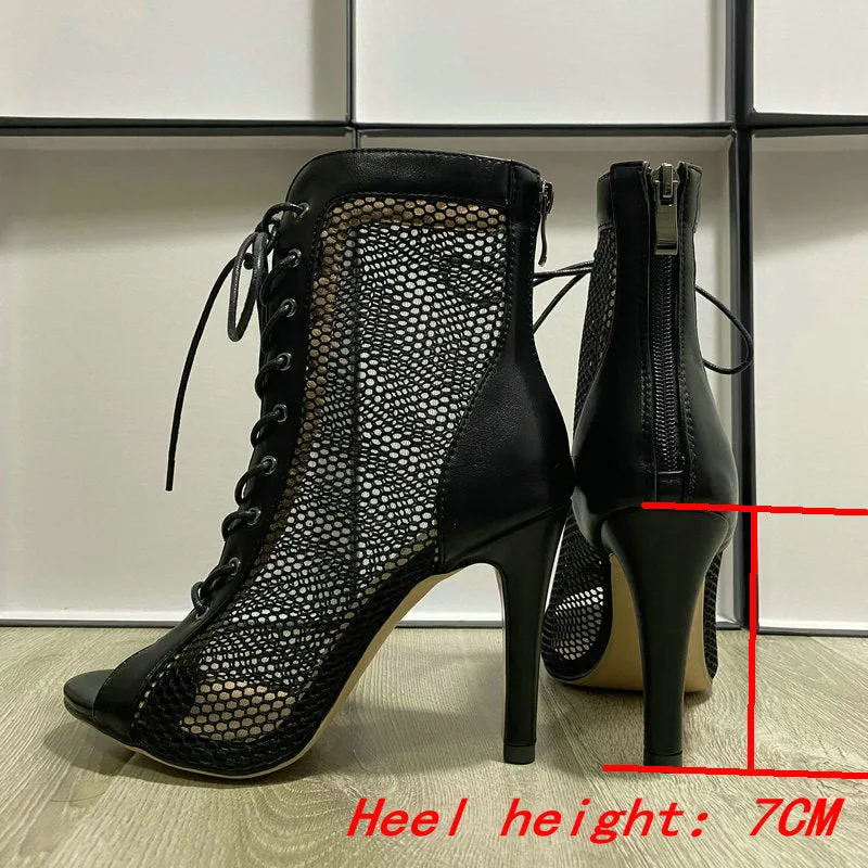 Trendy Ballroom Mesh Dance Heel Boots