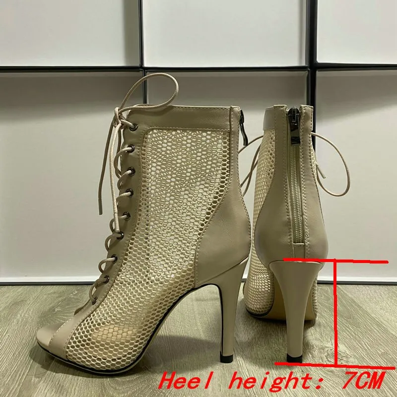 Trendy Ballroom Mesh Dance Heel Boots