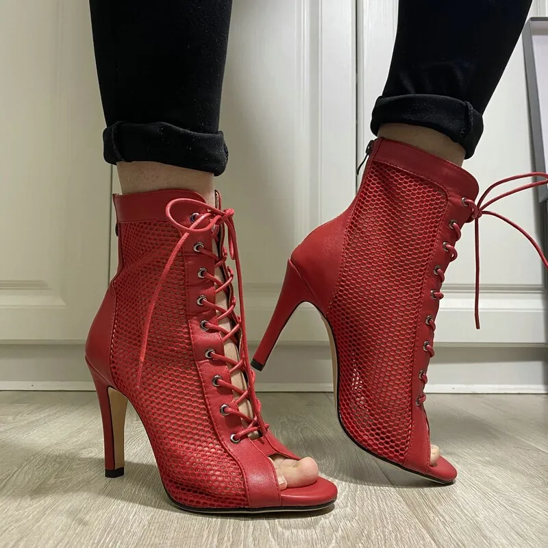 Trendy Ballroom Mesh Dance Heel Boots